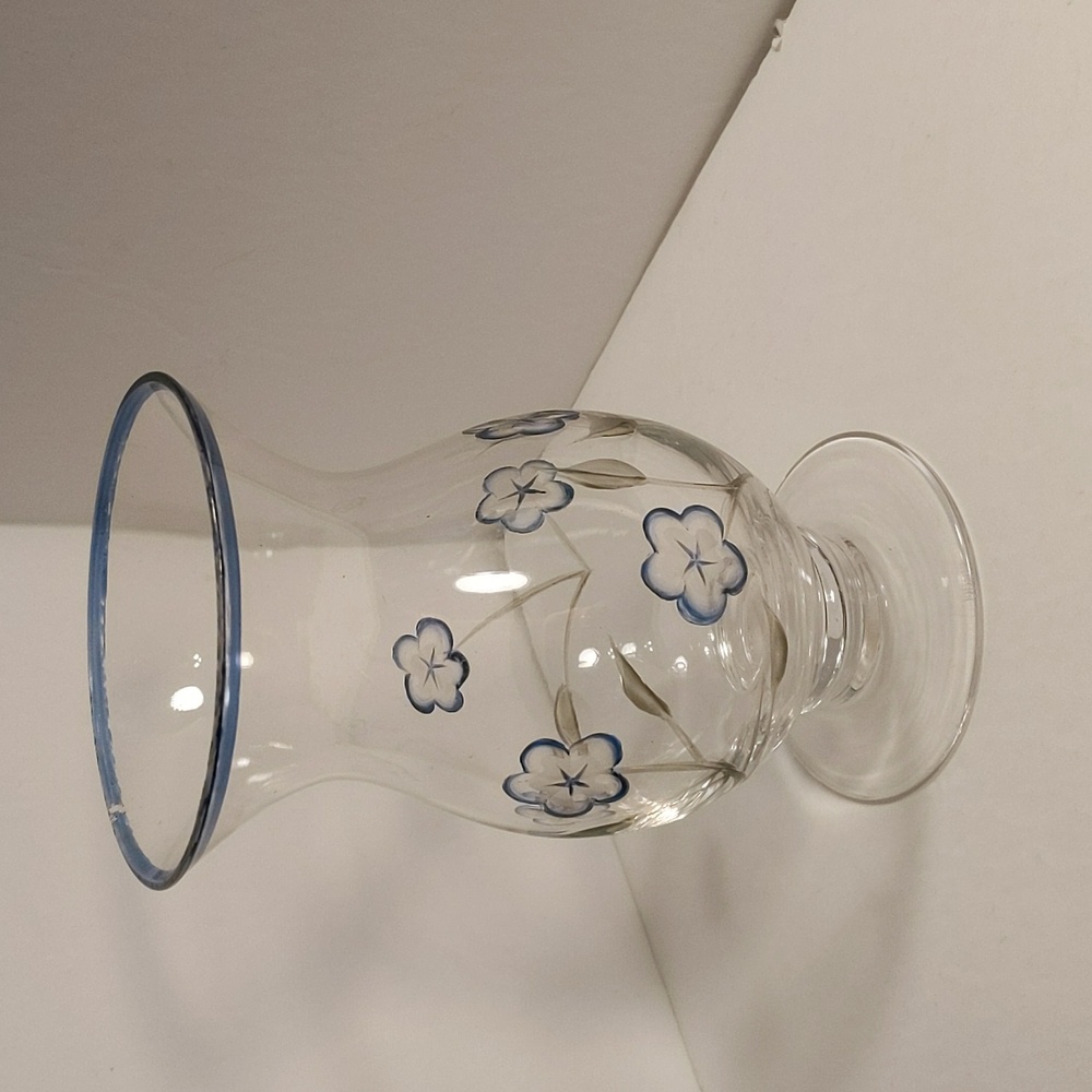 Lenox Etched Clear Glass Vase With Blue Etched Flowers